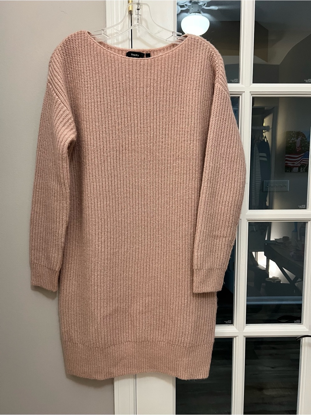 Theory Soft Ribbed boat neck Sweater dress Blush Pink size p (S) EUC